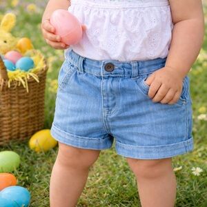 CHEROKEE Shorts Light Blue Denim With Pockets 100% Cotton Girl’s Size 12 Months